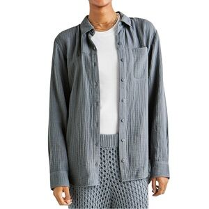 Splendid Kit Gauze Button Down Shirt Oversized Fit Long Sleeve Blue Gray XS NWT